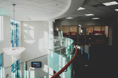 The balcony above the lobby area in the new Harrisonburg City Hall, Harrisonburg, VA.