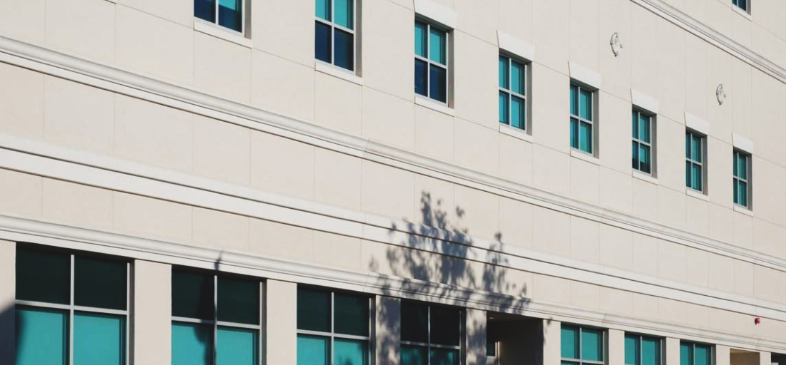 Windows on the east side of the Harrisonburg City Schools building in Harrisonburg, VA.