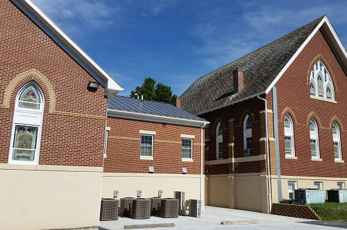 An aerial view of Harrisonburg City Hall, Harrisonburg, VA, where you can see all construction, old and new.